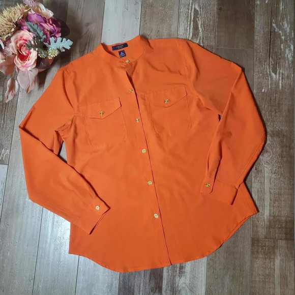 Chaps Orange 2 Pocket Buttondown Women's Blouse Size Medium NWOT - Picture 1 of 15